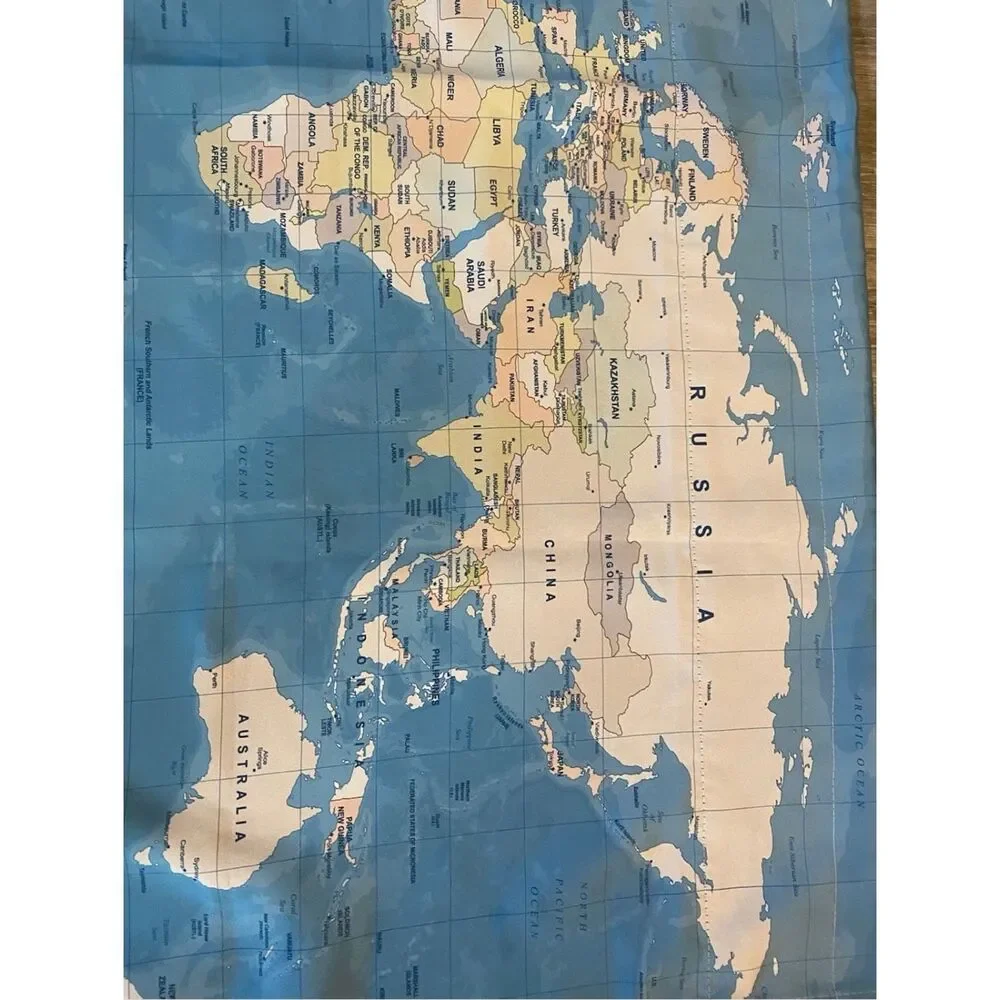 Grey Geographical World W x L (Pack of 2) Map World Map Real Grey Valance 52”x22